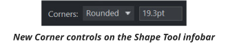 New Corner controls on the Shape Tool infobar