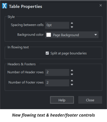 New flowing text & header/footer controls