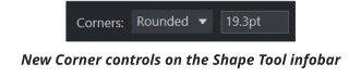 New Corner controls on the Shape Tool infobar