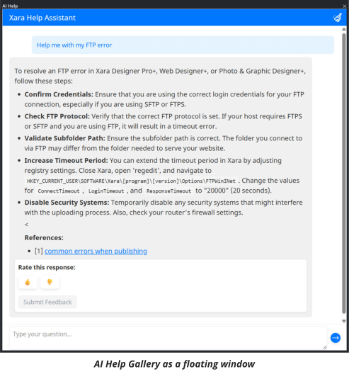 AI Help Gallery as a floating window